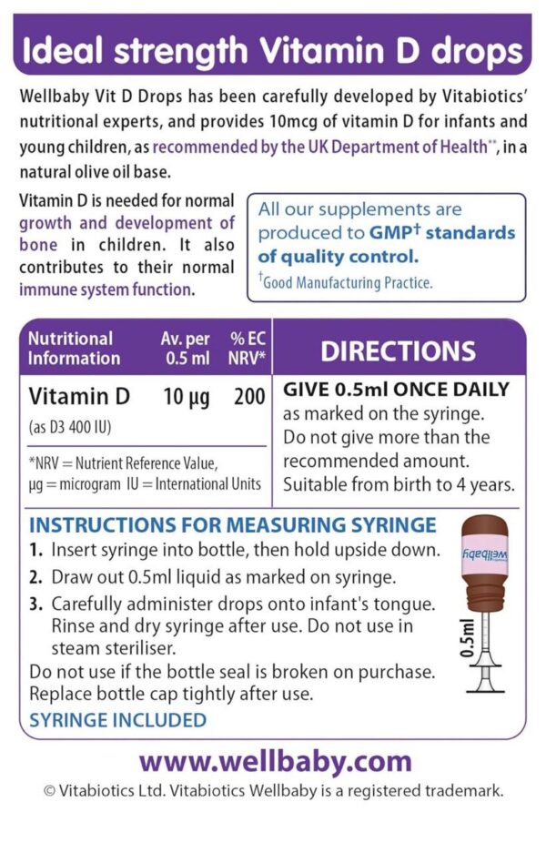 Vitabiotics Wellbaby Vitamin D Drops – 30ml - Image 3